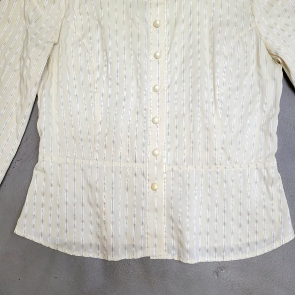 ITALIAN FABRIC Adorable Stripe Peplum Blouse with Pearl Buttons Size M - Picture 3 of 11